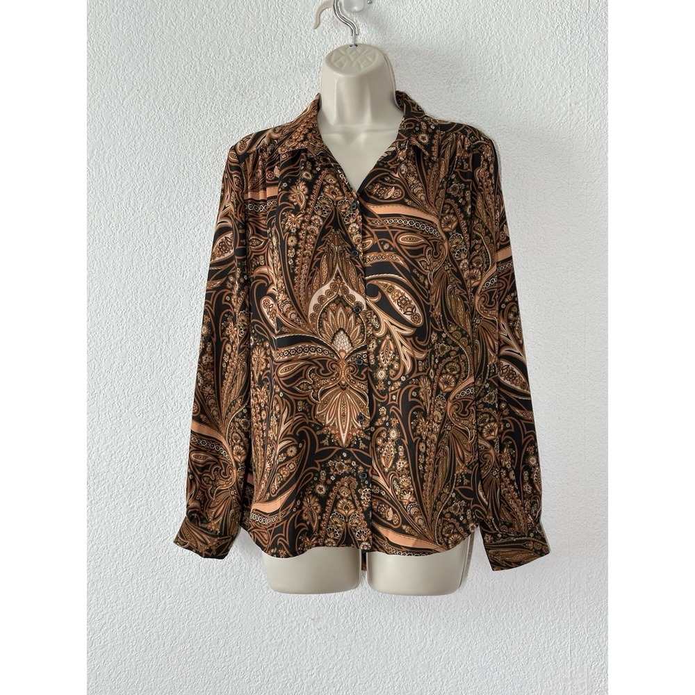 Richard Allen x H&M Women Paisley Black Brown Long Sleeve Shirt Size 6‎ Career